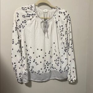 GAP Women's White and Black Floral Blouse